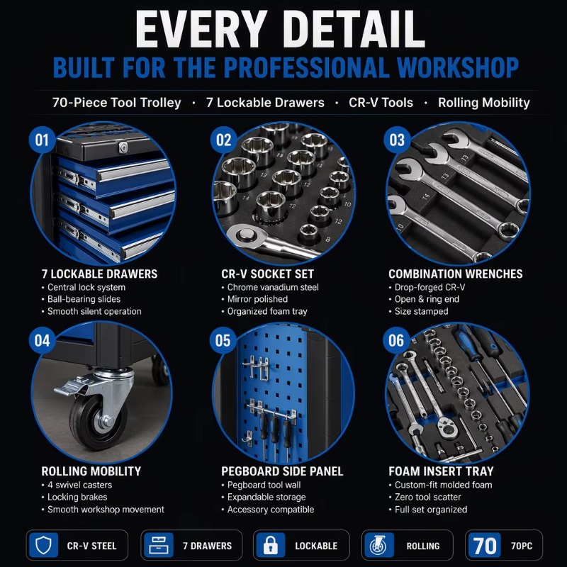 Troli Peralatan Berat 70pc, Le - Wrench Set ulasan dan harga